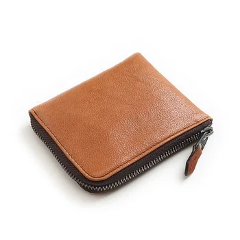 

Genuine Leather Small Wallet with Coin Pocket Men Women Vintage Leather Wallets Zipper Credit Card Purse