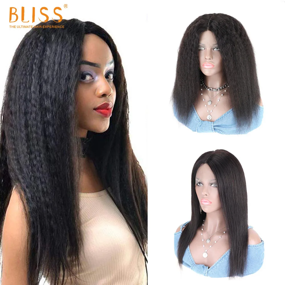 Bliss Human Hair Lace Frontal Wigs 13x1x4 Kinky Straight 180% Density Front Remy For Women | Шиньоны и парики