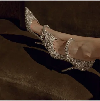 

Luxury Design Rhinestone Embellished High Heels Wedding Pumps Crystal Stiletto Pumps Womens Shoes Ladies Party Dress Shoes Woman