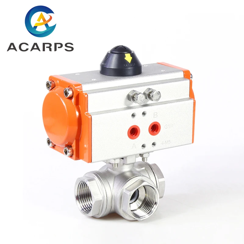 1&quot Three piece High Platform Pneumatic 3 Way Ball Valve 304 Stainless steel Q611F-16P Double Acting Cylinder | Обустройство дома