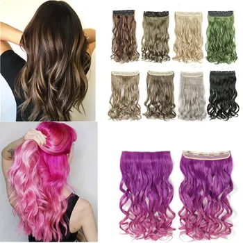 

Pervado Hair 22" Wave Synthetic One Piece Volumizer Clip in Hair Extension with 5 clips Brown Blonde Ombre Color Balayage Hair