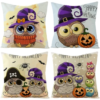 

Pumpkins And Animals@q Pillow Cover Home Textile Flax Square Decorative Pillowcase Decor 45X45CM One Side#JZHYT-55