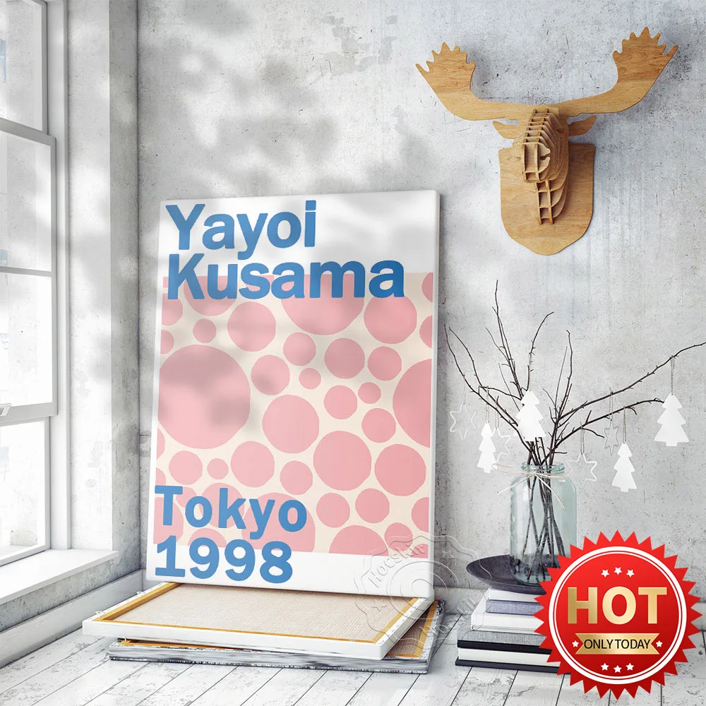 

Yayoi Kusama 1998 Tokyo Museum Exhibition Poster, Kusama Pink Wave Point Originality Prints, Living Room Home Decor Wall Picture