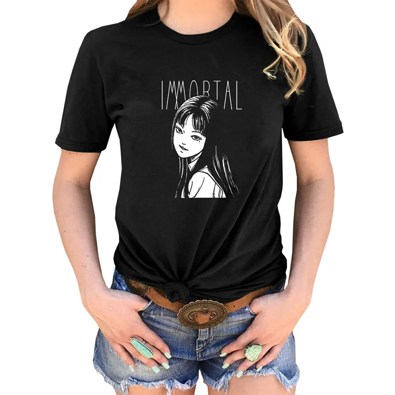 Anime Tomie Junji Ito Tee Women Horror Manga Printed Short Sleeve O-neck Tops Female Tee camiseta femenina