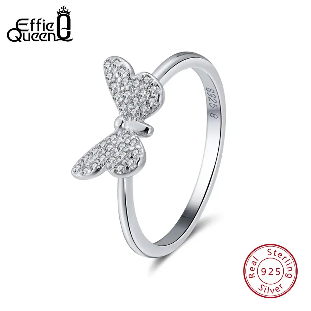 Effie queen, элегантное женское обручальное кольцо, настоящее 925 пробы, серебряные кольца в форме бабочки с AAA цирконием, ювелирное изделие, подарок BR59