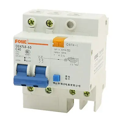 

40Amp 2 Pole 6000A Short Circuit Protector Breaker DZ47LE-63 230V AC