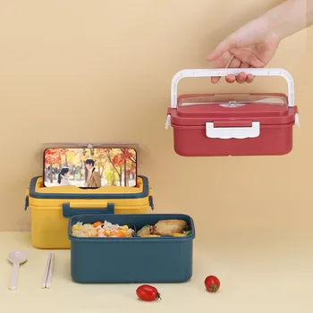 

Bento lunch box can be heated in the microwave to keep separated type lunch box with lid with stainless steel cutlery lunchbox