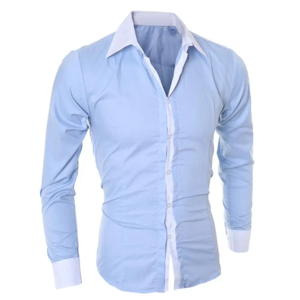 Men's Long Sleeved Color Block Cuff Slim Shirt Chest Pocket suit shirts Casual Button turn Down collar business Shirts