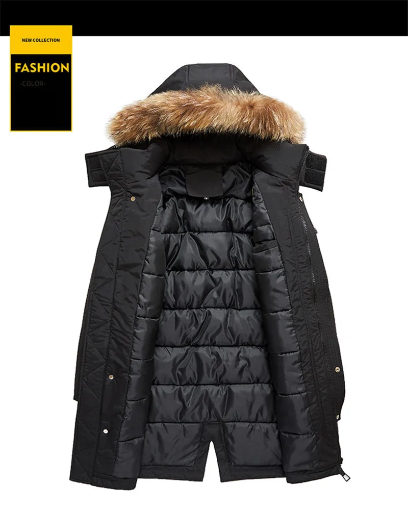 Мужская зимняя куртка, утепленная парка, новая мужская модная теплая верхняя одежда, длинные куртки, пальто с капюшоном с меховым воротником, одежда высокого качества