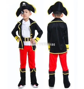 

Halloween Kids Jack Pirate Cosplay Jackets Coat Pants Hat Eye Mask Belt Masquerade Caribbean Children Party Stage Fancy Costumes