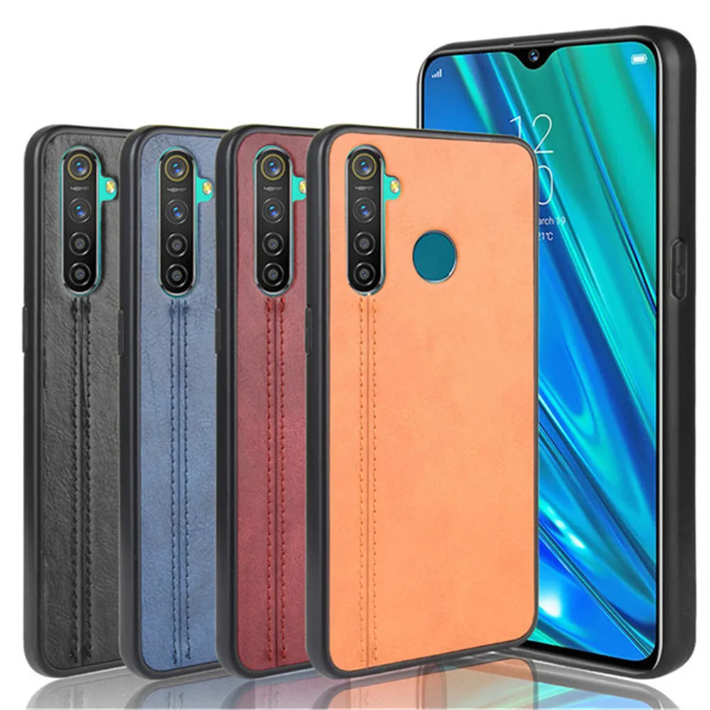 Чехол для OPPO Realme C3 Роскошный чехол из телячьей кожи задняя крышка противоударный