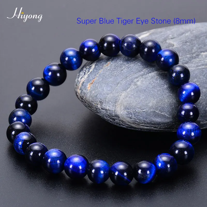Blue Tiger Eye HIYONG 8 мм браслет из камня тигровый глаз плетеный браслет регулируемый черный матовый Шарм целебный баланс бусины Йога браслет для мужчин - Окраска металла: Blue Tiger Eye
