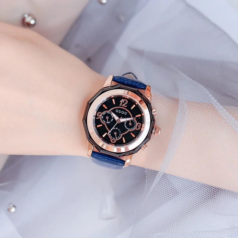 

Ancient Europe guou Ceramic Watch Women's Three-Eyed Trend of Fashion WOMEN'S Quartz Watch Casual Alloy Belt Watch