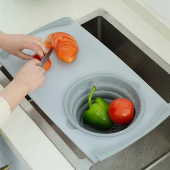 

Cutting Board 3 IN 1 Multi-function Sink Drain Basket Cutting Board Filter Chopping Blocks Meat Vegetable Fruit Basket Storage
