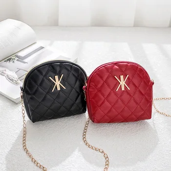 

2020 Spring and Summer Women's Bag Bucket Bag Korean Style New Pu Rhombus Shell Bag Chain Messenger Bag #15