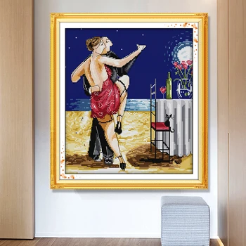 

Two people dancing pattern cross-stitch kit 14CT handmade needlework hand-painted character series home bedroom decoration hangi