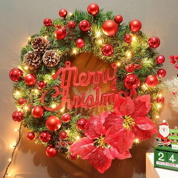

Newly 40cm Lighted Christmas Wreath With Flower Pine Cones And Decorative Ball Front Door XSD88