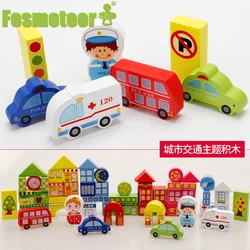 Fosmeteor nuevos juguetes de madera para niños, bloques de construcción ensamblados, rompecabezas de partículas grandes, juguetes educativos antiguos creativos, regalo
