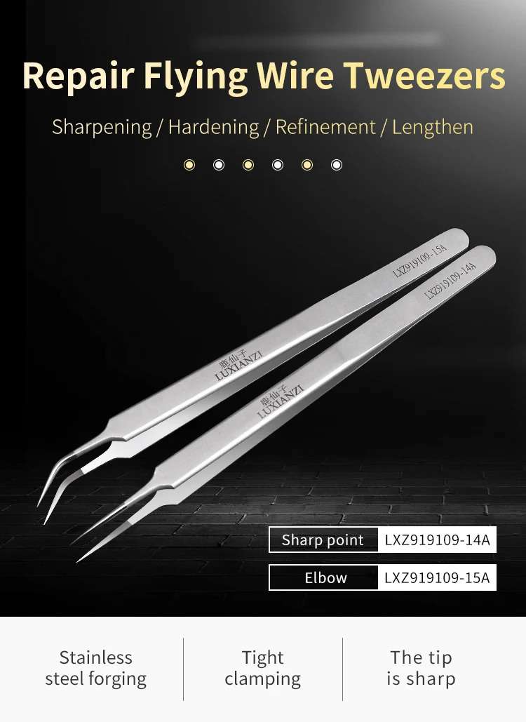 Description Picture 4 of itemLUXIANZI Ultra Thin Stainless Steel Tweezers for Fingerprint Flying Line Precision Industrial Tweezers Straight/Curved Hand Tool