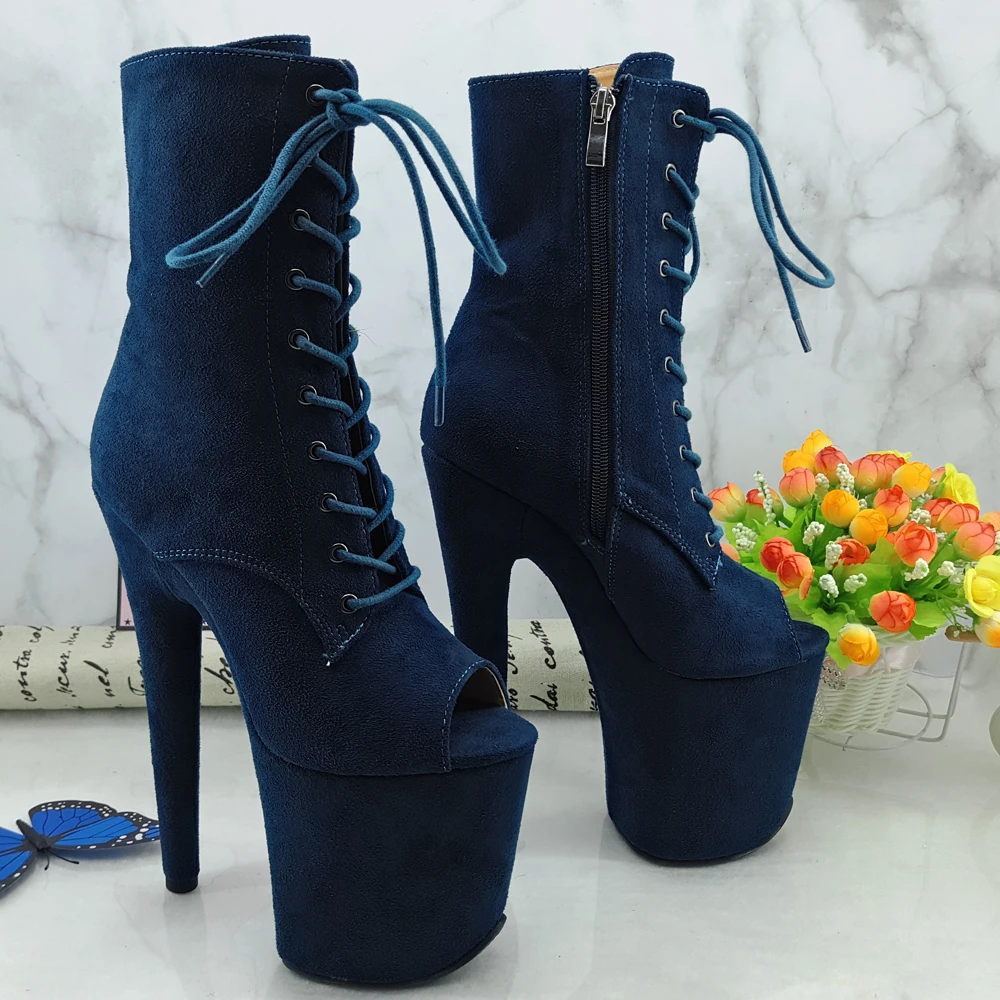  Leecabe Navy 20CM Pole dancing shoes High Heel platform Boots open toe Pole Dance hight boot