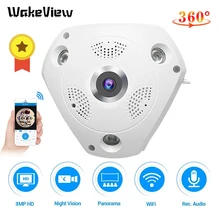 Cheap WakeView Full view WiFi 360 Degree Two way audio Panoramic 4.0MP Day/Night WiFi Smart IP Camera support 128g TF Card APP control