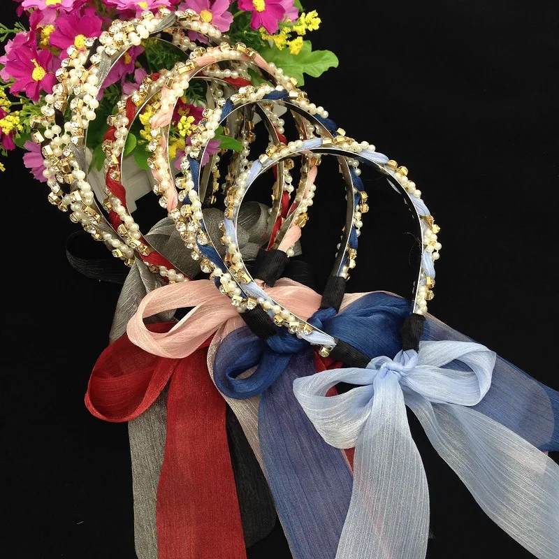 Korean-style Sweet Headband South Korea Ribbon Bandage Cloth Hair Bands Japanese Korean Pearl Headband Hair Accessories Braided