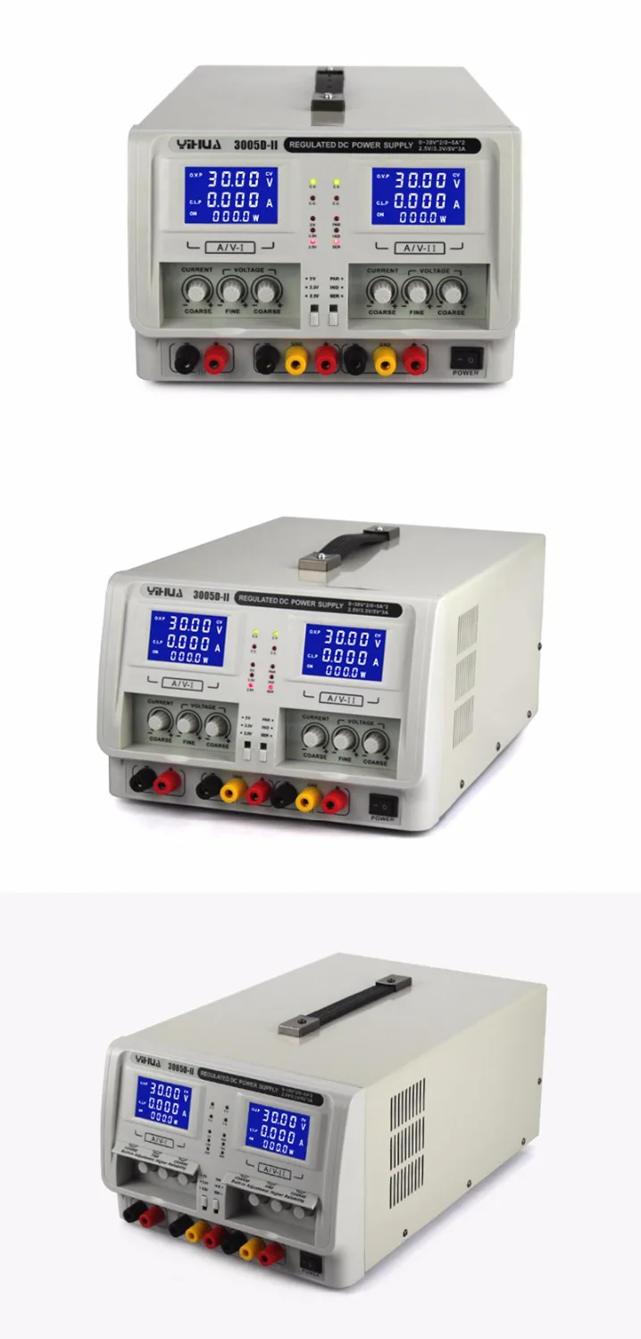 YIHUA 3005D-II двухканальный Регулируемый источник питания постоянного тока 30 в 5A 3A тройной цифровой лабораторный импульсный источник питания 0,01 в 0.001A