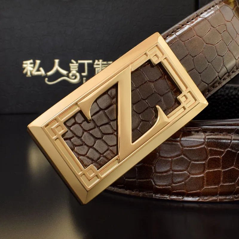 

High Quality Golden letter buckle designer belt men genuine leather luxury brand Crocodile pattern Casual Waistband Z letter S