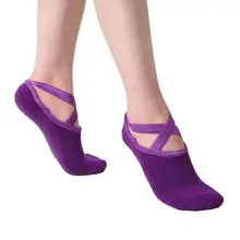 Professional non-slip yoga socks cotton terry bottom cross yoga round head non-slip floor movement fitness socks female