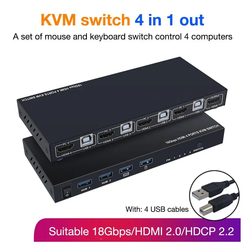 

HDMI KVM Switch 4 in 1 Out HDMI Switcher USB Hub Connect Switch for Laptop PS4 PS3 and Nintendo Switch