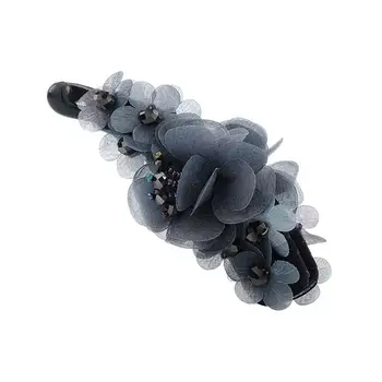 

1PC Fabric Flowers Beads Banana Hair Clip Ponytail Holder Hair Accessories for Women Girls (Grey)