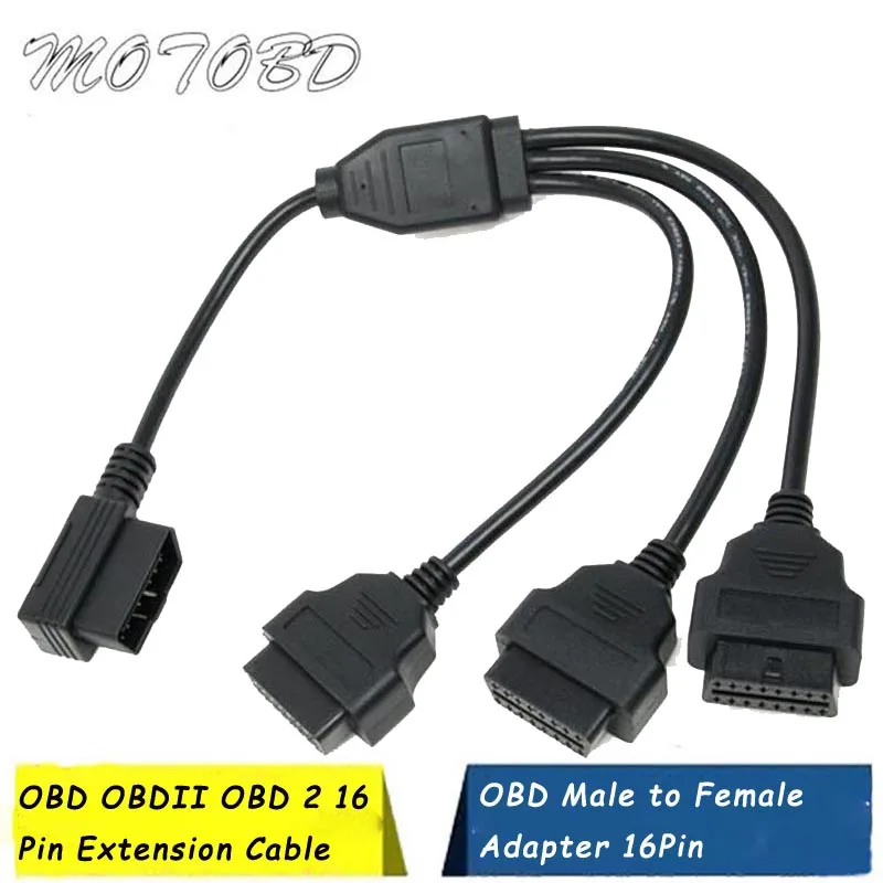 

OBDII OBD 2 16Pin OBD2 16 Pin 1 in 3 Male To Three L Type Female For Elm327 Transfer Car Diagnostic Connector Cable