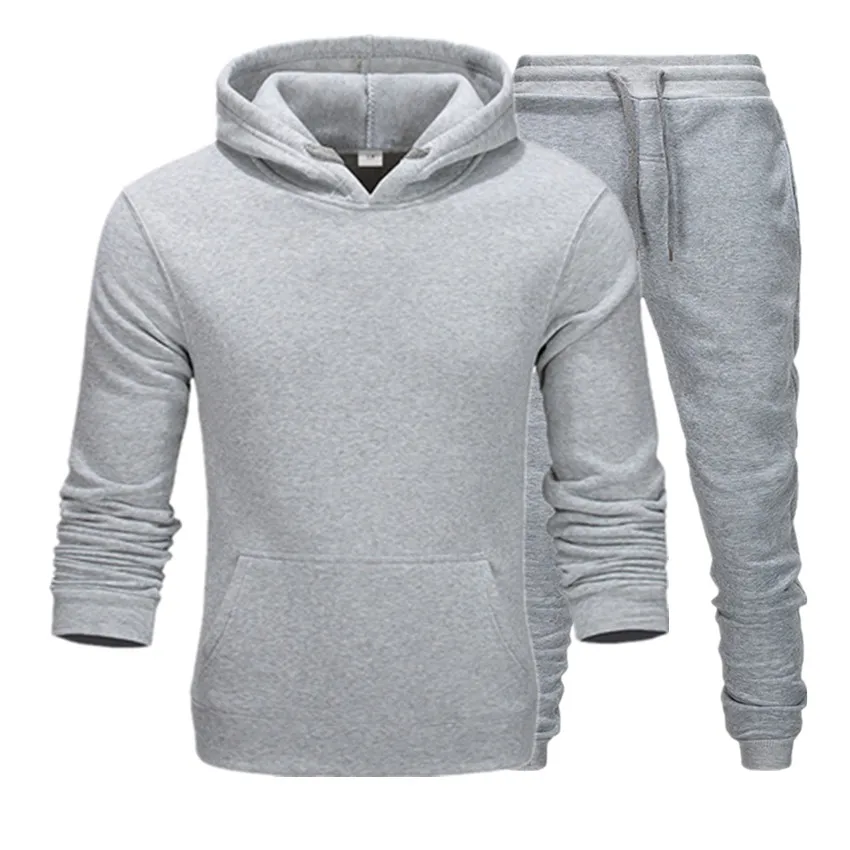 Light Grey Sets Новинка, Осень-зима,, мужские комплекты, толстовка+ штаны, 2 вещи в комплекте, повседневный спортивный костюм, мужская спортивная одежда, спортивные штаны для фитнеса - Цвет: Light Grey Sets