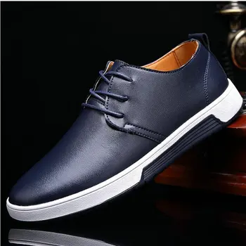 

High quality Fashion BLACK Brown White Men Leather Flats Shoes Men Zapatos Hombre Men Casual sneaker Shoes big size 48 A52-98