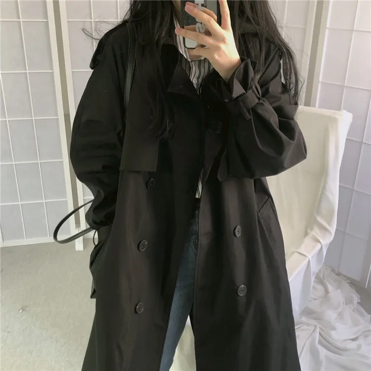 Autumn women's pregnant long windbreaker with belt button large loose lapel female pregnant women windbreaker