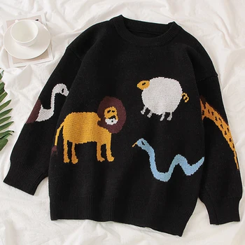 

Cartoon Print Winter Sweaters Women Long Sleeve Knitted Pullover Autumn Jacquard Cashmere Sweater Women Warm Christmas Sweater
