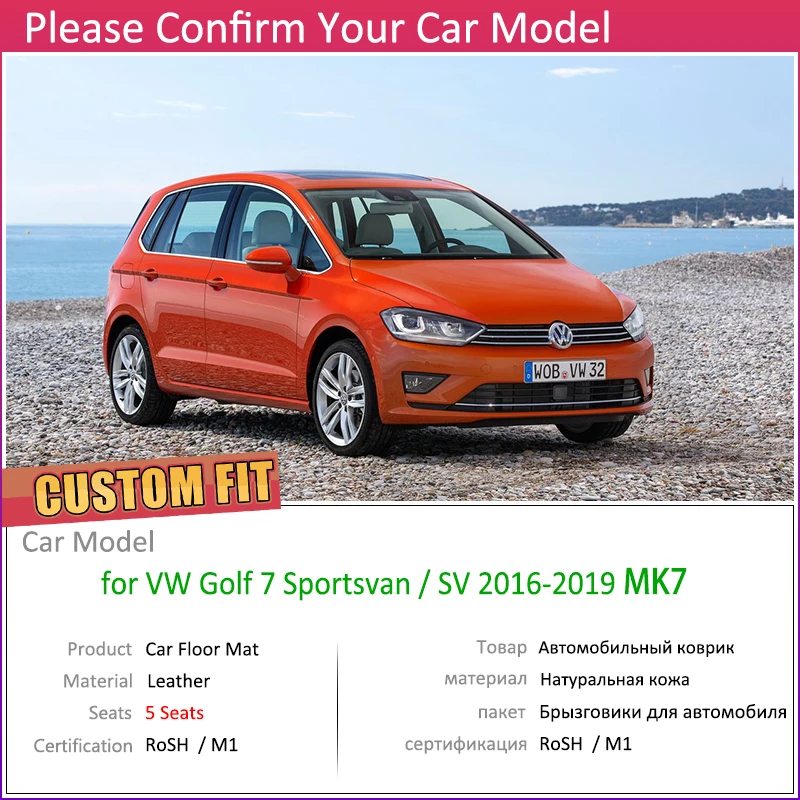 Пользовательские автомобильные кожаные Коврики для Volkswagen VW Golf 7 Sportsvan SV MK7 2013~ 5 мест коврик для ног Аксессуары для ковров