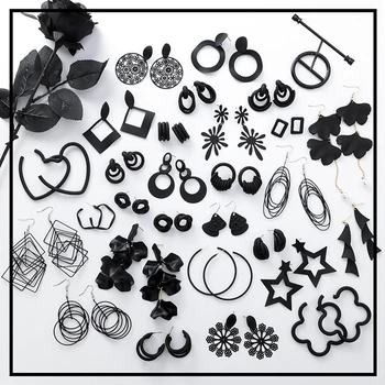 

Fashion Retro Vintage Earrings Jewelry Simple Personality Black Geometric Circle Flower Earring Best Gift for Women Girl