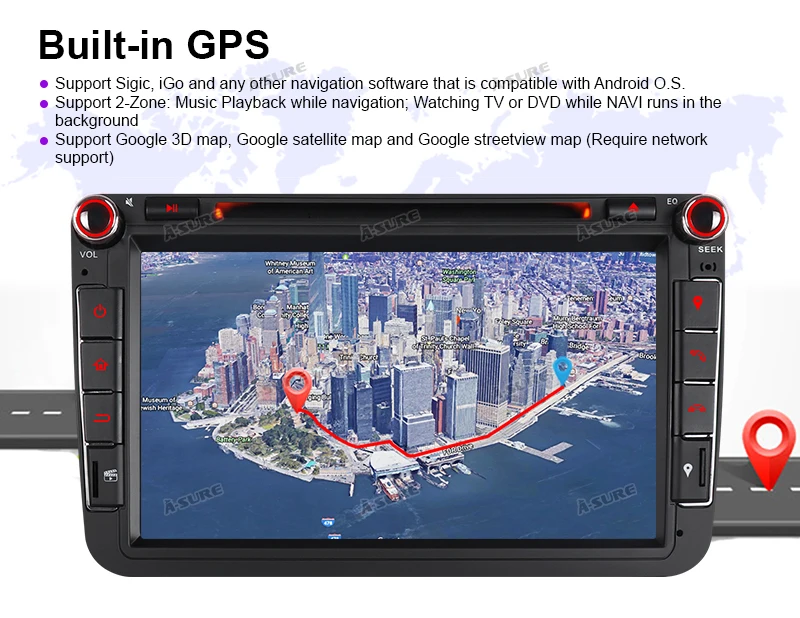 Best A-Sure 2 Din Android 9.0 Car Radio GPS DVD Navigation For Volkswagen VW GOLF MK5 MK6 PASSAT B6 TOURAN Polo Tiguan SEAT SKODA 24