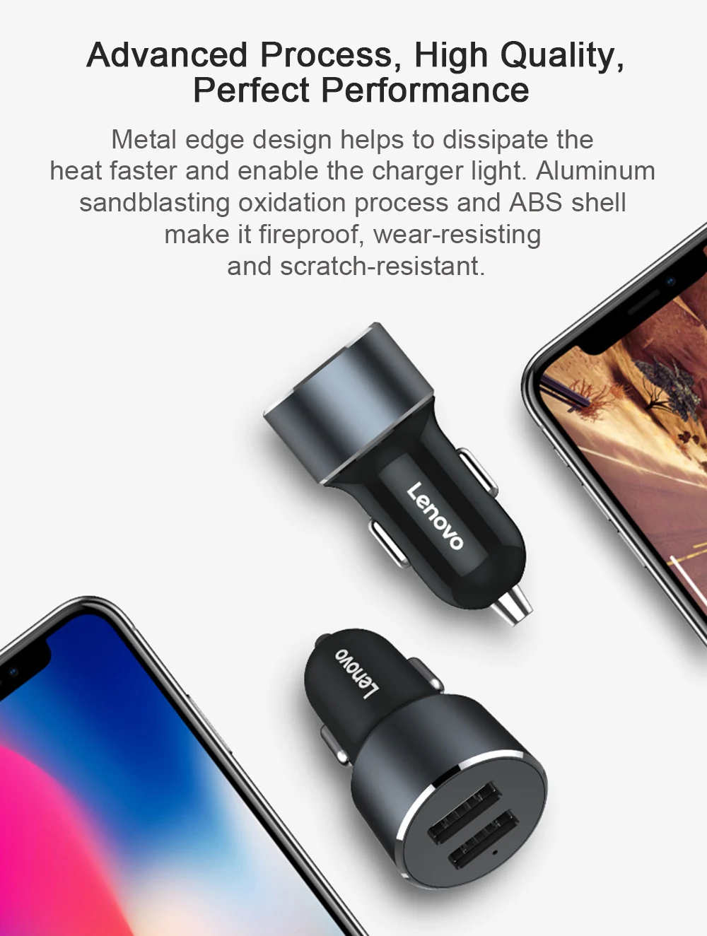 Быстрое зарядное устройство lenovo HC12 2.4A 12-24 В с двумя usb-портами автомобильное зарядное устройство для смартфона Xiaomi huawei Iphone samsung Универсальное зарядное устройство