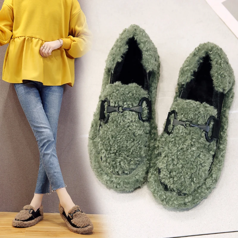 

Beanie shoes women 2019 autumn winter new plus velvet cotton scoop shoes warm flat bottom furry women shoes sailing shoes