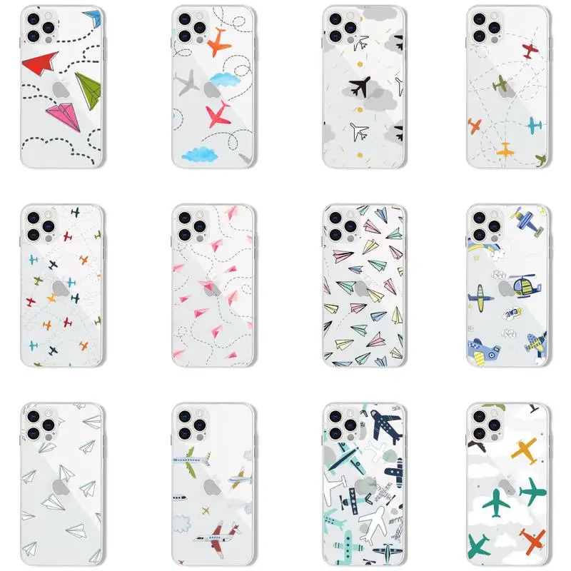 Дорожный Чехол для телефона с мультяшным рисунком самолета прозрачный iPhone 7 8 11 12