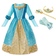 YOFEEL Brave merda/костюм принцессы нарядное платье для девочек, Детский карнавальный костюм вечерние платья с длинными рукавами для девочек, платье принцессы Мериды для От 7 до 8 лет