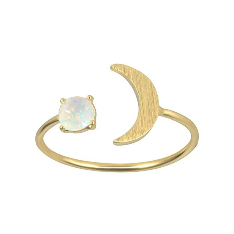 Настоящее медное кольцо с Луной, Радужное огненное Опаловое кольцо с камнем, регулируемые кольца для женщин, обручальное минималистичное ювелирное изделие A30