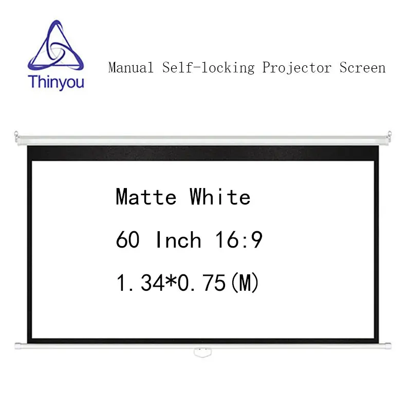 

Thinyou 60 inch 16:9 Matte White Self-locking Projector screen Manual Pull Down for HD projector Pull Down Movie Screen