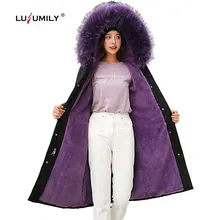 Lusumily размера плюс 3XL зимняя куртка для женщин с капюшоном большой меховой воротник супер теплые парки Mujer Femme черные длинные корейские зимние пальто