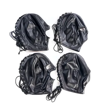 Adult SM Exotic Accessories of 4 Style Leather Bondage Hood Sex Toys with Open Mask for Men Women Fetish BDSM Flirting Game Tool 6