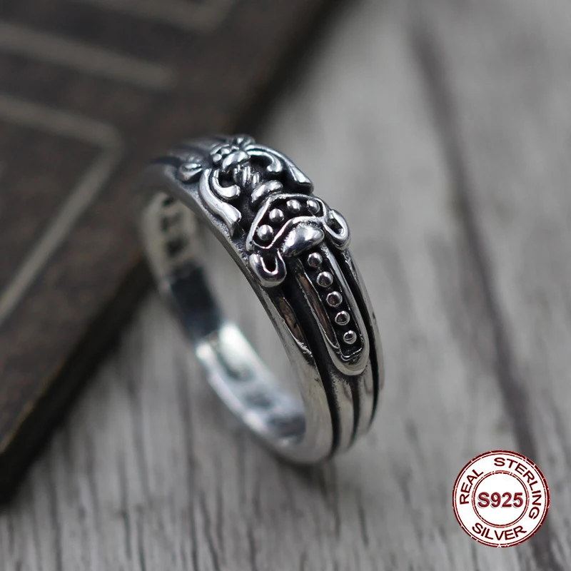 

S925 pure silver men's ring personality Do old restoring ancient ways punk style narrow band of holy sword Gift to your lover