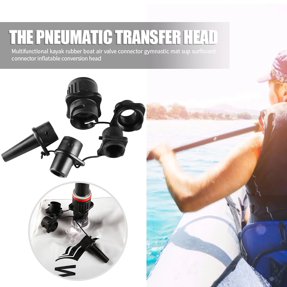 Black Dinghy Kayak Pump Valve Connector Adapter Inflatable Conversion Head
