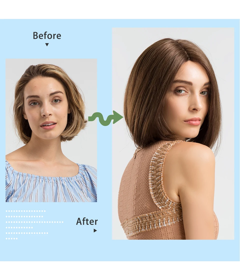 INHAIR кубик синтетический смесь короткие прямые волосы бесклеевой кружевной парик Боб ручная вязка средняя часть смешанные цвета коричневый парики для женщин